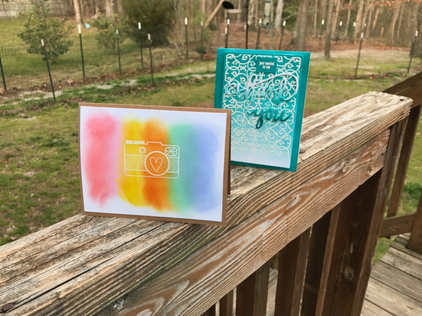 The teal card is my interpretation of a design by Jennifer McGuire.